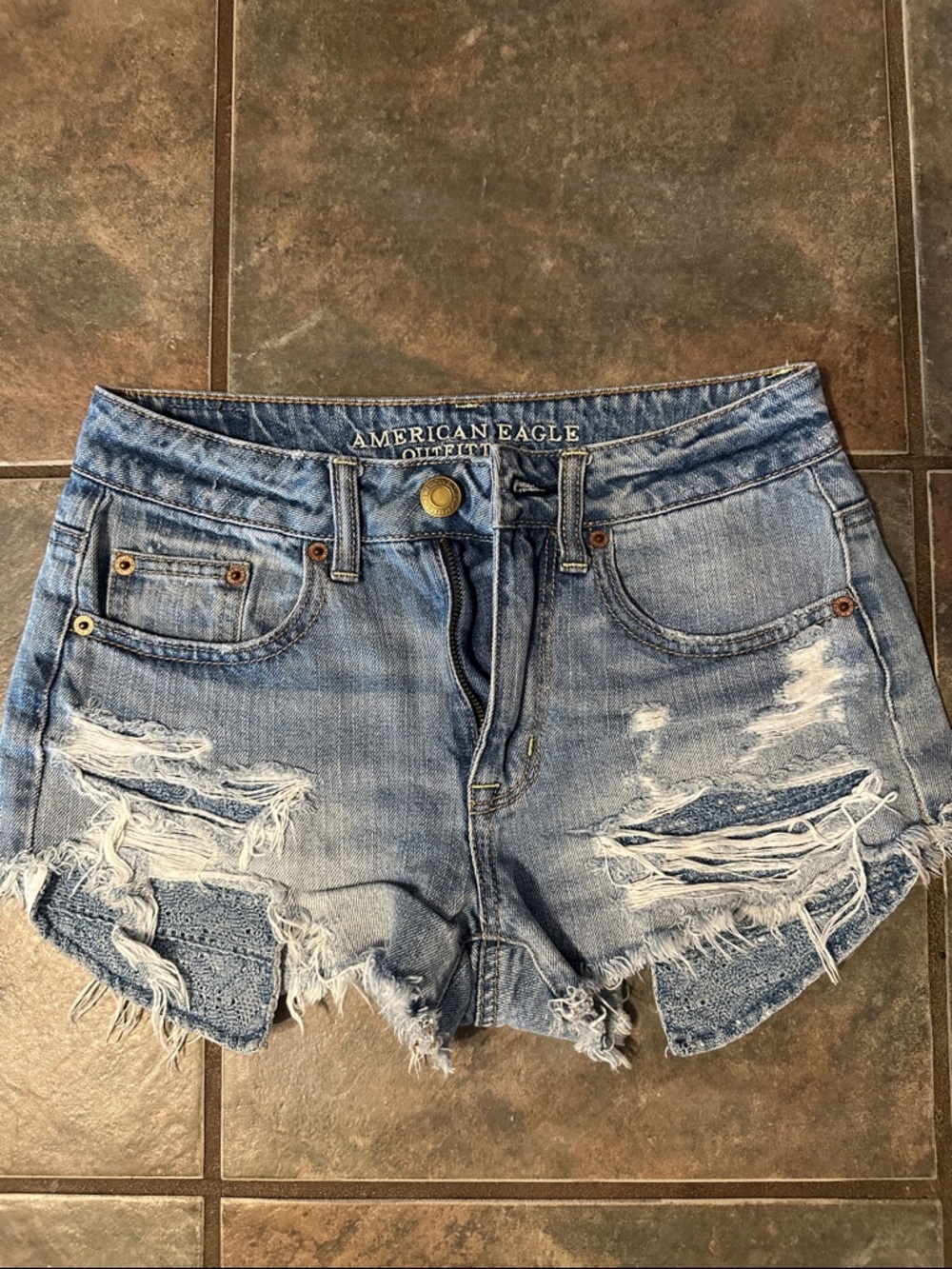 American Eagle Outfitters Light Blue Distressed Denim Cutoff Shorts